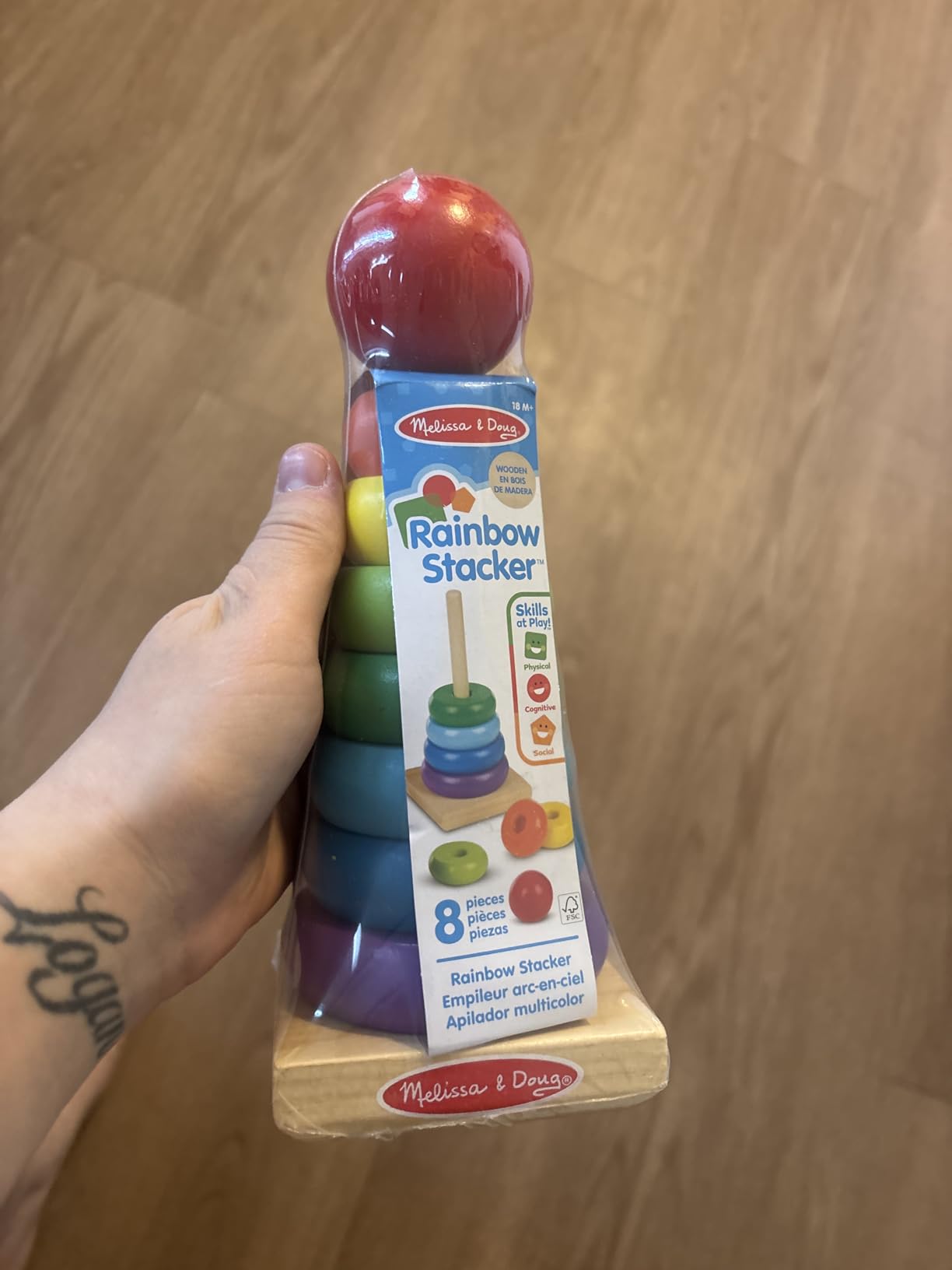 Melissa & Doug Rainbow Stacker Wooden Ring Educational Toy - Wooden Stacking Rings, Stacker Toys for Toddlers Ages 2+ customer photo 1