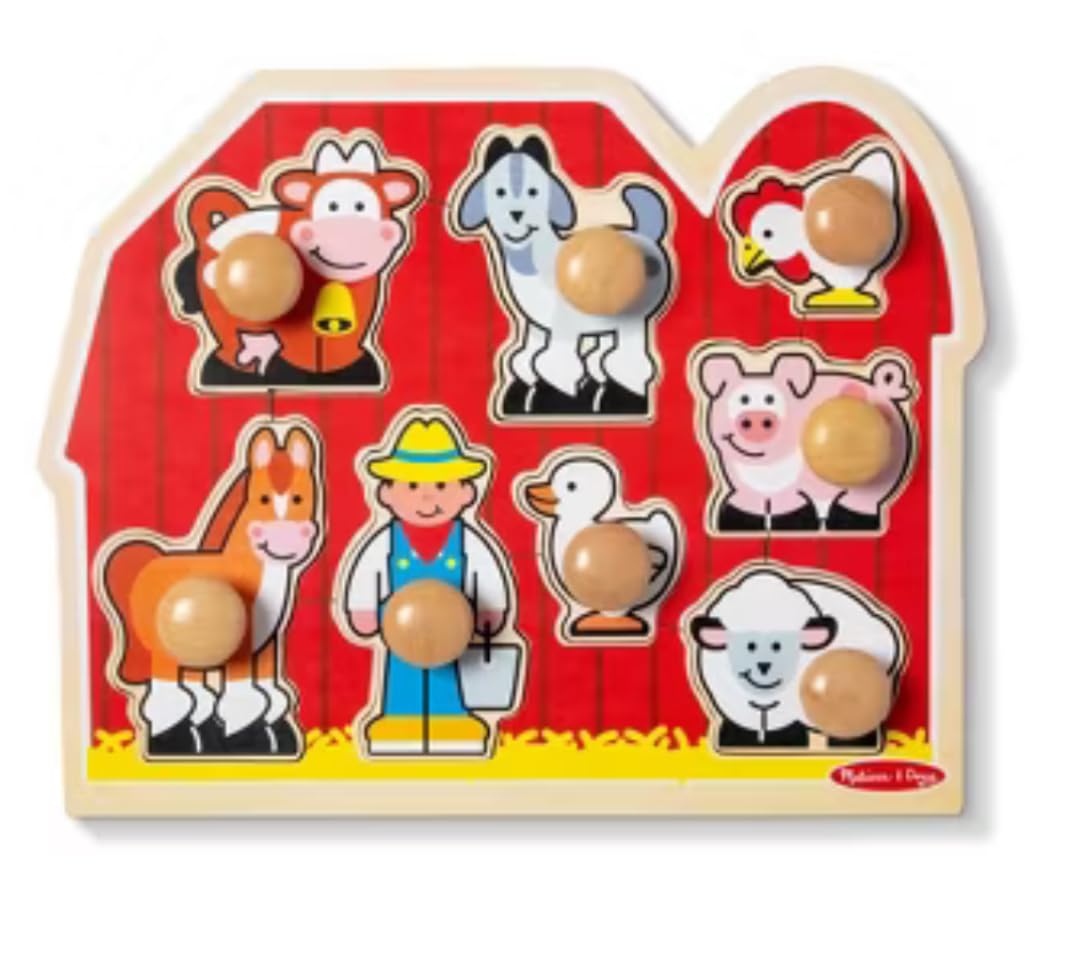 Melissa & Doug Farm Animals Jumbo Knob Puzzle, Wooden Peg Puzzle for Toddlers, Educational Toy for Shape Recognition and Fine Motor Skills, Ages 1+ customer photo 1
