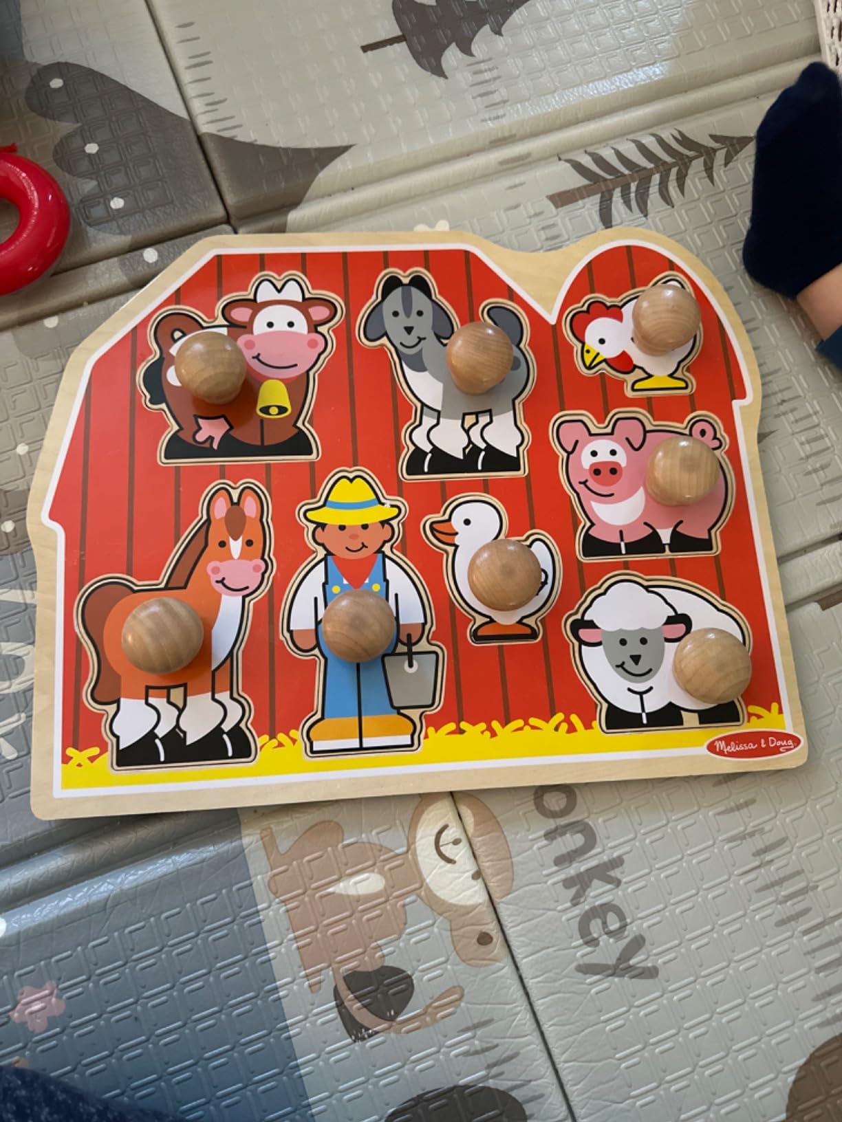 Melissa & Doug Farm Animals Jumbo Knob Puzzle, Wooden Peg Puzzle for Toddlers, Educational Toy for Shape Recognition and Fine Motor Skills, Ages 1+ customer photo 2