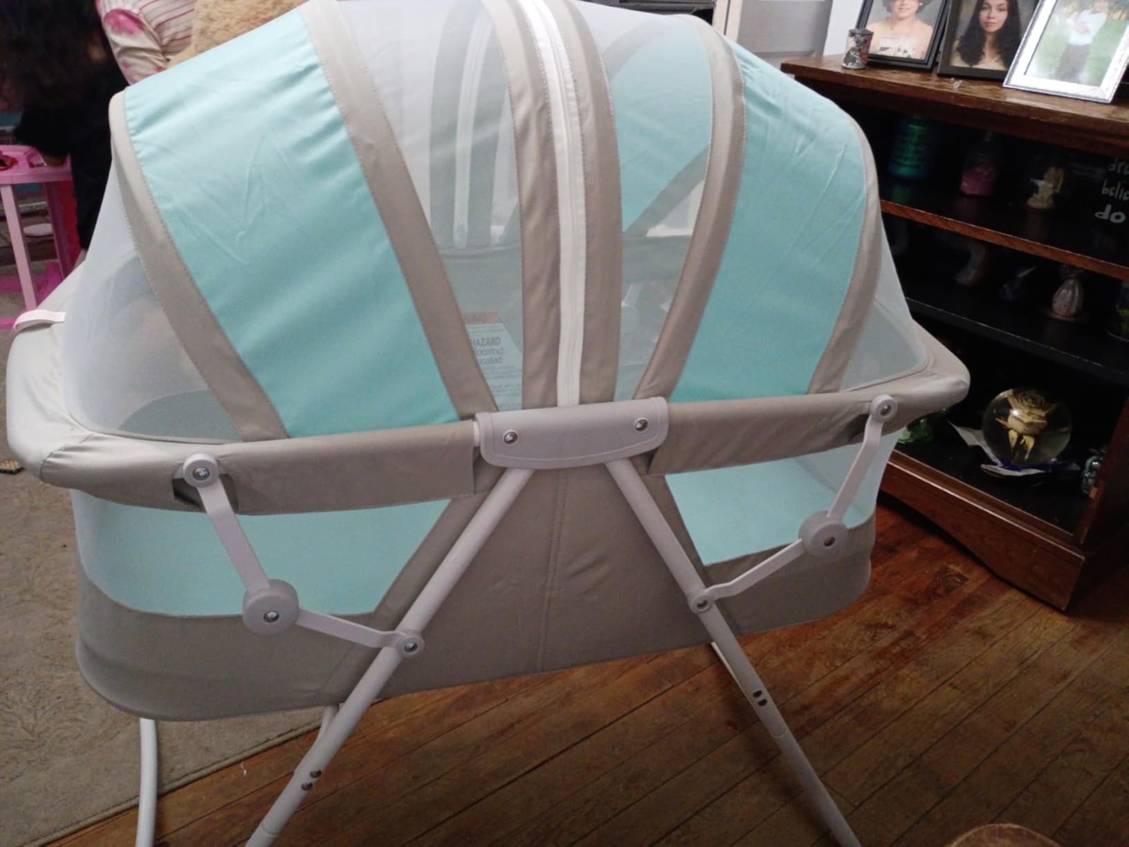 Dream On Me Karley Bassinet, Award Winner Lightweight Travel Baby Bassinet, Foldable Bedside Sleeper, Adjustable Double Canopy, Spacious Design, Soft Fabric, Storage Basket - Blue and Grey customer photo 1