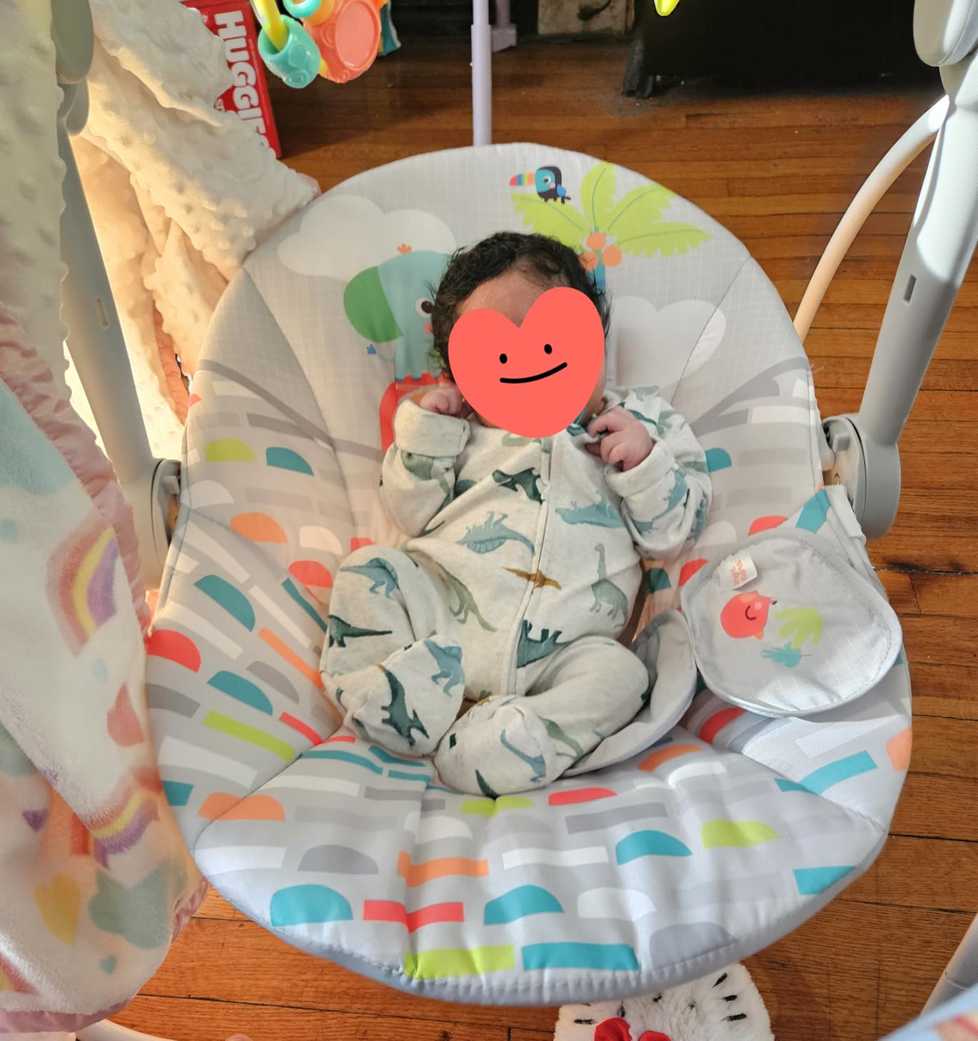 Bright Starts Portable Automatic 6-Speed Baby Swing with Adaptable Speed, Taggies, Music, Removable-Toy-Bar, 0-9 Months 6-20 lbs (Whimsical Wild) customer photo 2