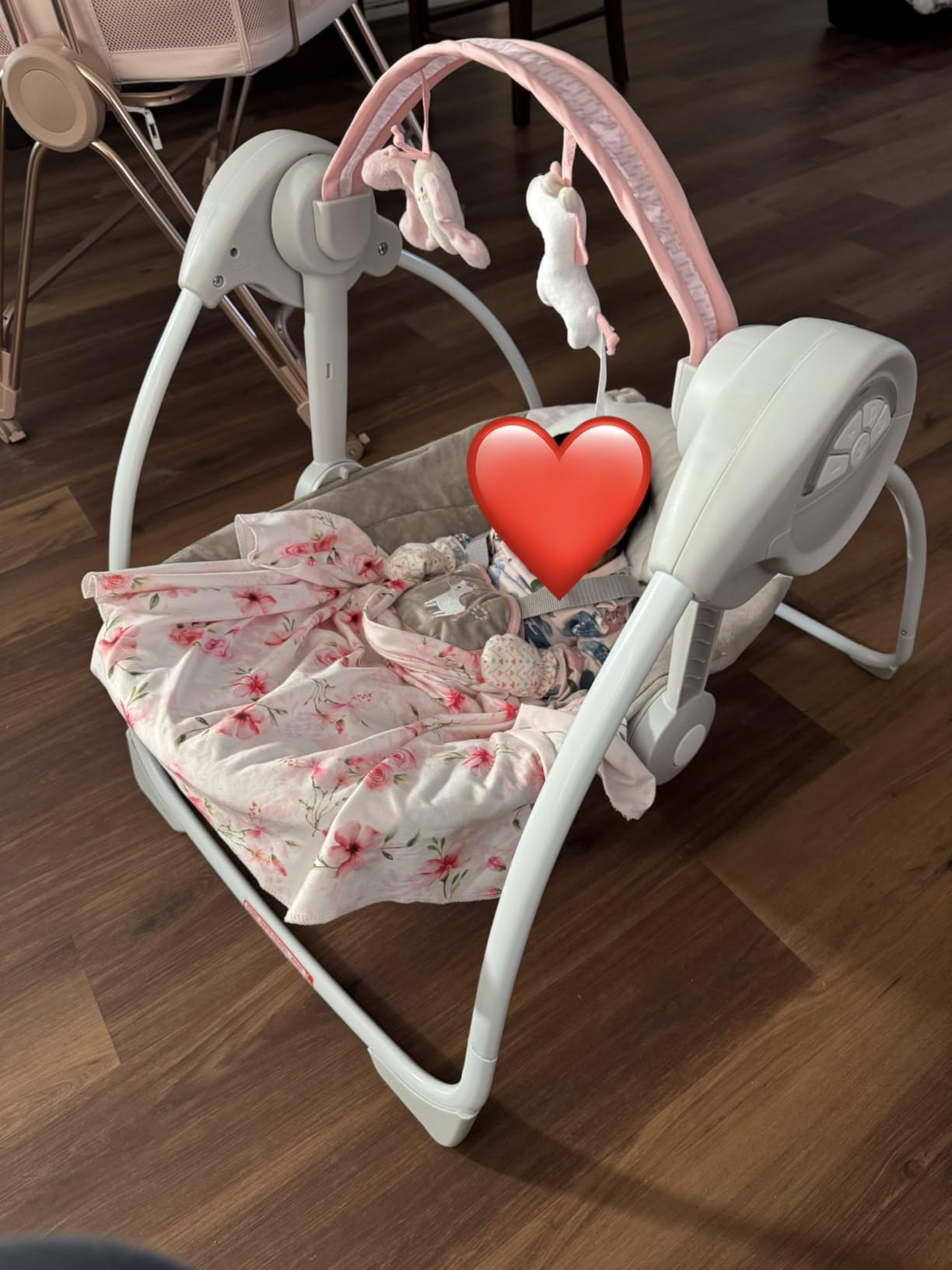 Ingenuity Soothe 'n Delight Compact Portable 6-Speed Plush Baby Swing with Music, Folds Easy, 0-9 Months 6-20 lbs (Cozy Kingdom) customer photo 1