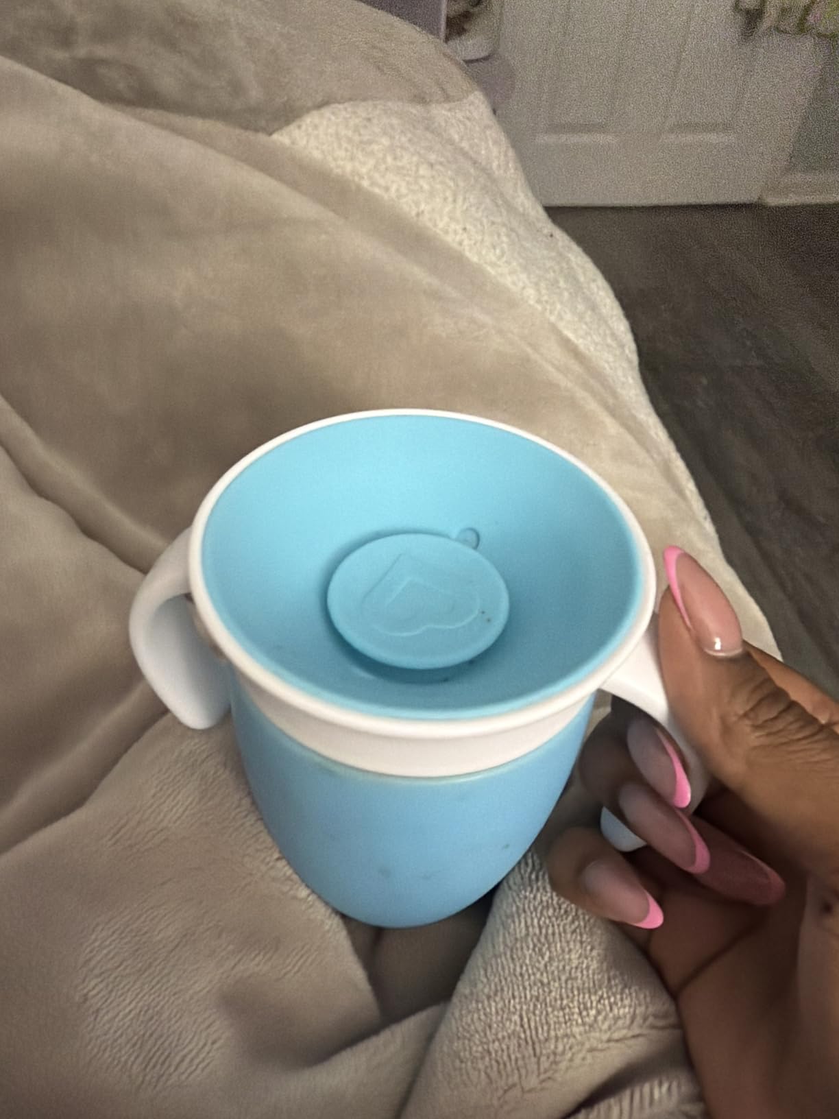 Munchkin Sippy Cup for 6 Month Old and Up, Spill Proof Miracle 360 Toddler Cups with Transition Handles, 7 Ounce, 2 Pack, Blue/Green customer photo 1