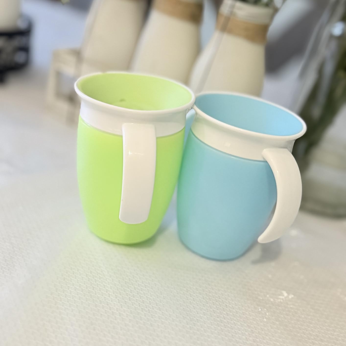 Munchkin Sippy Cup for 6 Month Old and Up, Spill Proof Miracle 360 Toddler Cups with Transition Handles, 7 Ounce, 2 Pack, Blue/Green customer photo 2