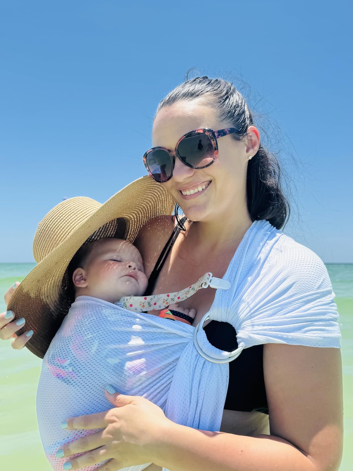 Baby Water Ring Sling Carrier | Lightweight Breathable Mesh Baby Wrap for Infant, Newborn, Kids and Toddlers | Perfect for Summer, Swimming, Pool, Beach | Great for Dad too Grey customer photo 2