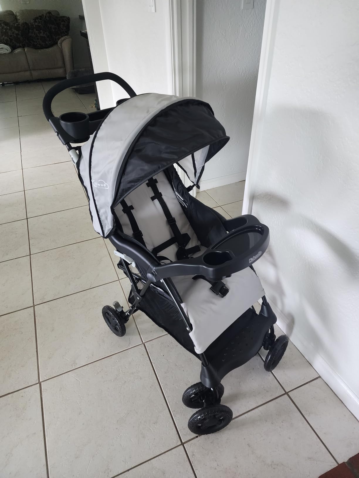 Kolcraft Cloud Plus Lightweight Umbrella Stroller for Toddlers with Reclining Seat, Large Storage Basket, Canopy, Infant & Parent Trays, Compact Fold for Summer Travel, Durable Frame, Slate Gray customer photo 1