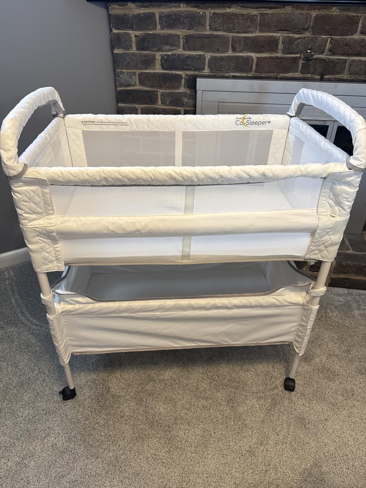 Arm's Reach Clear-Vue Co-Sleeper Bedside Bassinet Featuring Clear Mesh Panels with Fold-Down Side, Large Attached Storage Basket, 4 Wheels, and Height-Adjustable Legs, Gray customer photo 1