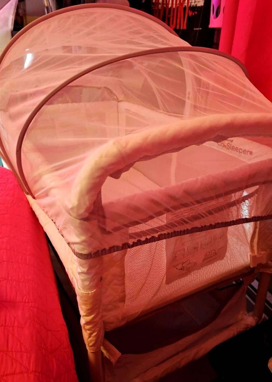 Arm's Reach Clear-Vue Co-Sleeper Bedside Bassinet Featuring Clear Mesh Panels with Fold-Down Side, Large Attached Storage Basket, 4 Wheels, and Height-Adjustable Legs, Gray customer photo 2