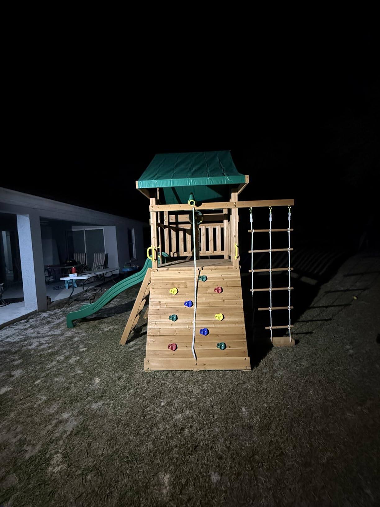 Backyard Discovery Mount McKinley Cedar Wood Swing Set with Wave Slide, Play Deck, Double Rock Wall, Rope Ladder, Web Swing, Belt Swings, Toy Telescope, Steering Wheel, Sandbox Area, Outdoor Playset customer photo 2