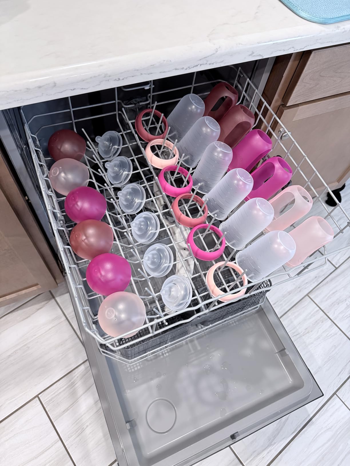 Boon Nursh Bottles - Silicone Baby Bottles Help Ease Colic Symptoms - Reusable Food-Grade Silicone Pouches with Polypropylene Shell - Medium Flow - 8 Oz - Pink customer photo 2