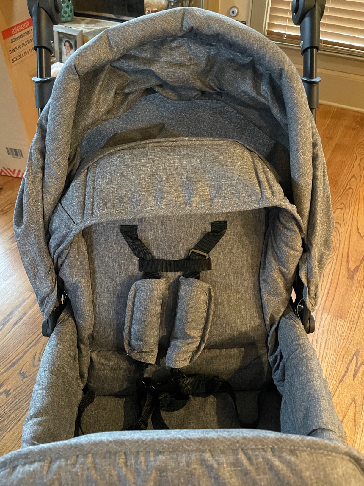 BABY JOY Double Stroller, Foldable Lightweight Twin Stroller with Tandem Seating, Adjustable Backrest/Canopy/Footrest, 5-Point Harness, Storage Basket, Newborn and Toddler (Black) customer photo 1