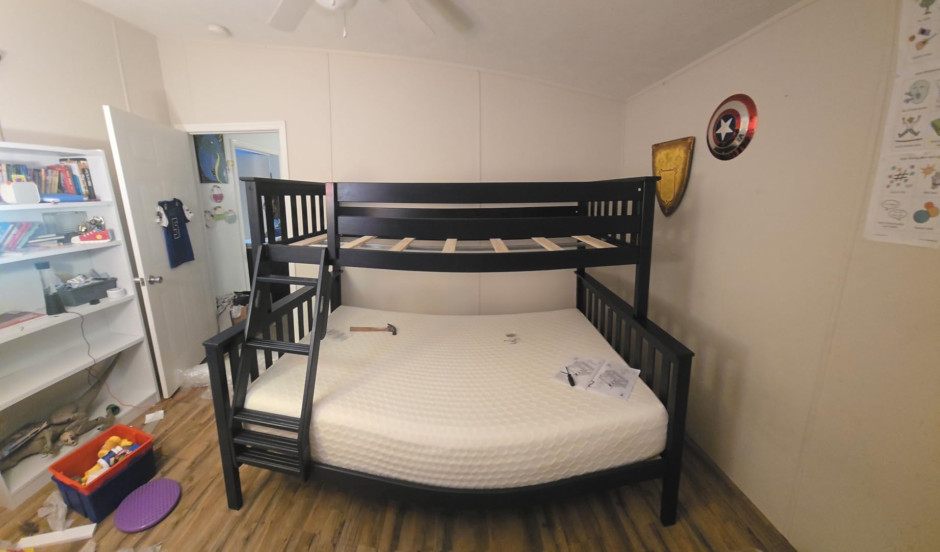 Max & Lily Bunk Bed Twin Over Full Size with Ladder, Solid Wood Platform Bed Frame with Ladder for Kids, 14