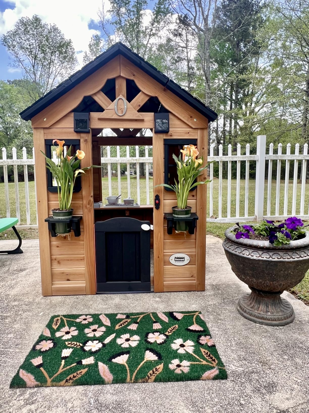 Backyard Discovery Sweetwater Cedar Wooden Kids Playhouse Cottage with Play Kitchen, Snack Bar, Half Door, Toy Phone, Windows, Flowerpot Holders, and Working Doorbell for Outdoor Imaginative Play customer photo 2