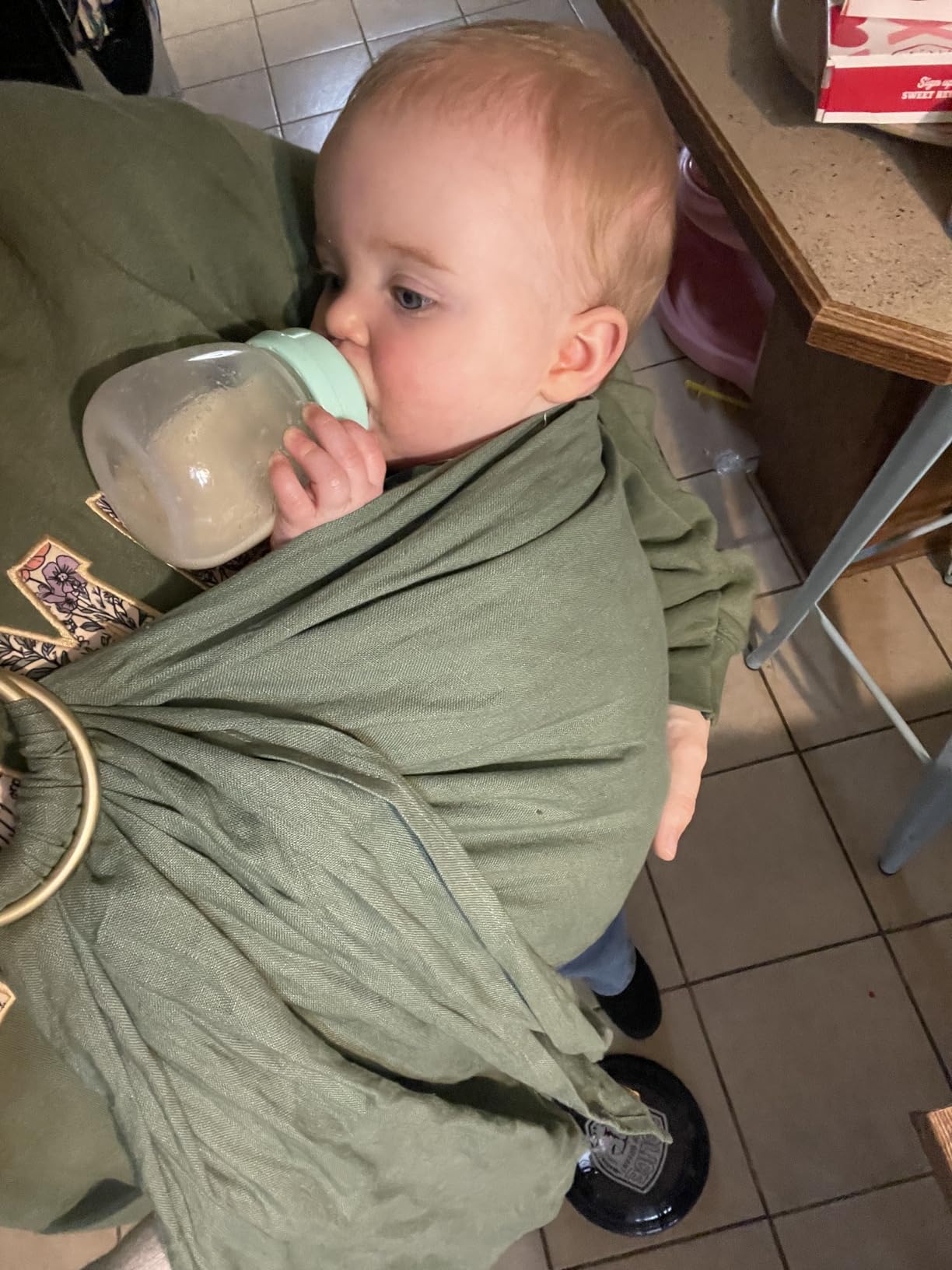 WildBird - Ring Sling Baby Carrier - 0-36 Months (up to 35 lbs) - Standard (74in) Sparrow and Bronze Ring - Front, Hip or Back Carry - Adjustable Fit - Natural Linen - Baby Essentials customer photo 1