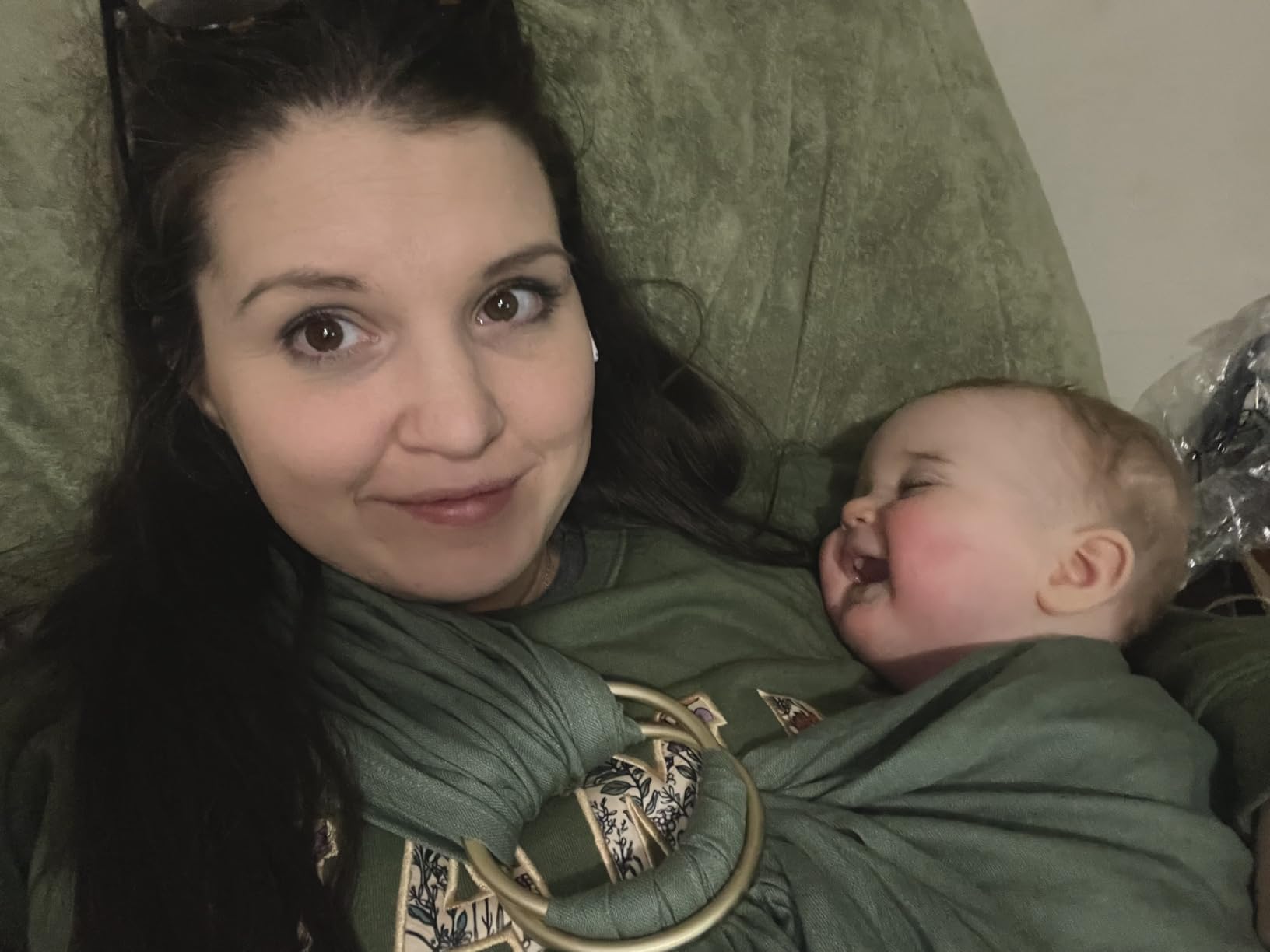 WildBird - Ring Sling Baby Carrier - 0-36 Months (up to 35 lbs) - Standard (74in) Sparrow and Bronze Ring - Front, Hip or Back Carry - Adjustable Fit - Natural Linen - Baby Essentials customer photo 2