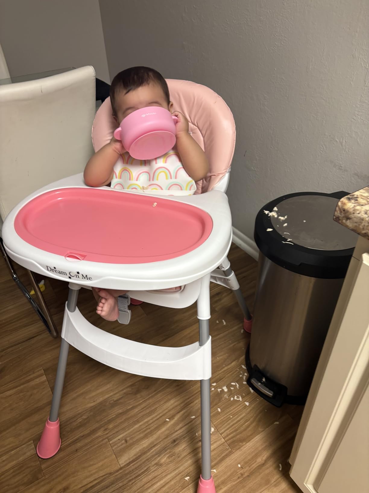 Dream On Me TableTalk 2-in-1 High Chair for Baby & Toddler - Convertible High Chair to Junior Chair, Removable Padded Seat, Dual Dishwasher-Safe Trays, Sturdy Steel Frame, Quick Folding Design - Pink customer photo 2