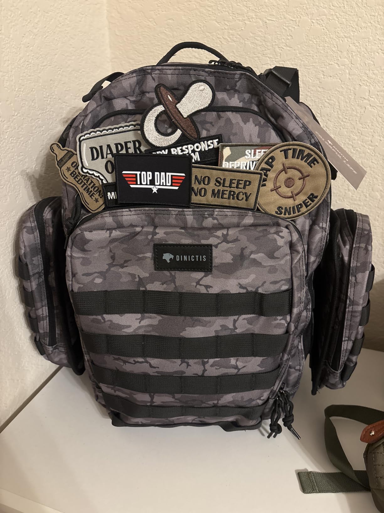Dinictis Dad Diaper Bag, Mens Diaper Bag Backpack with Diaper Changing Mat, Military Diaper Backpack with Molle Webbing, Waterproof Pouch, Baby Wipes pocket, Insulated Bottle Pockets- Tropical Black customer photo 2