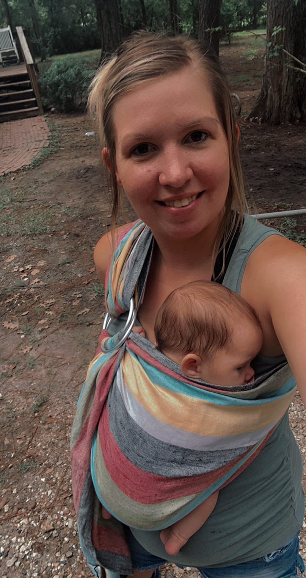 Hip Baby Wrap Ring Sling Baby Carrier - Extra Soft Bamboo Linen (Rainbow Brite) customer photo 2
