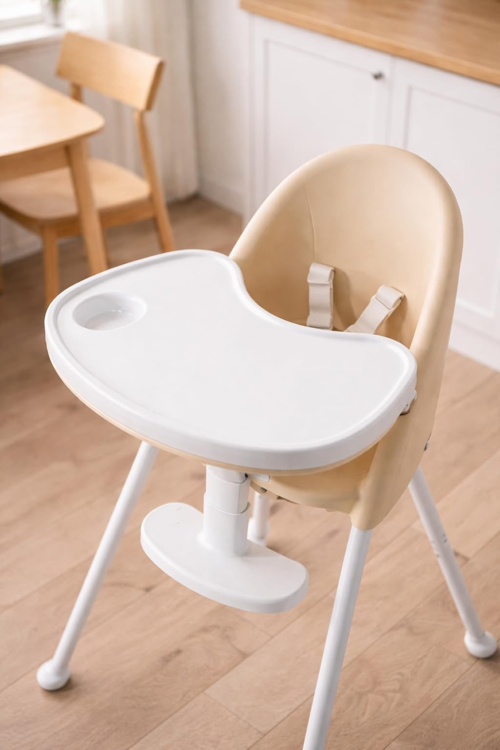 Mallify Foldable High Chair, Space-Saving Portable Baby High Chair with Removable Double Tray, Modern Convertible Baby Feeding Chair, Lightweight, Easy to Clean, Beige customer photo 1