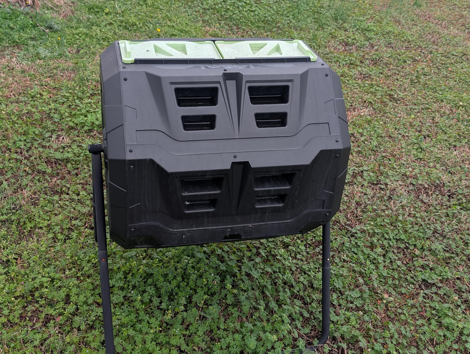EJWOX 43 Gallon Dual Chamber Tumbling Composter with Integrated Thermometer - Rotatable Outdoor Compost Bin, Dual Batch Design for Garden Waste, Black customer photo 1