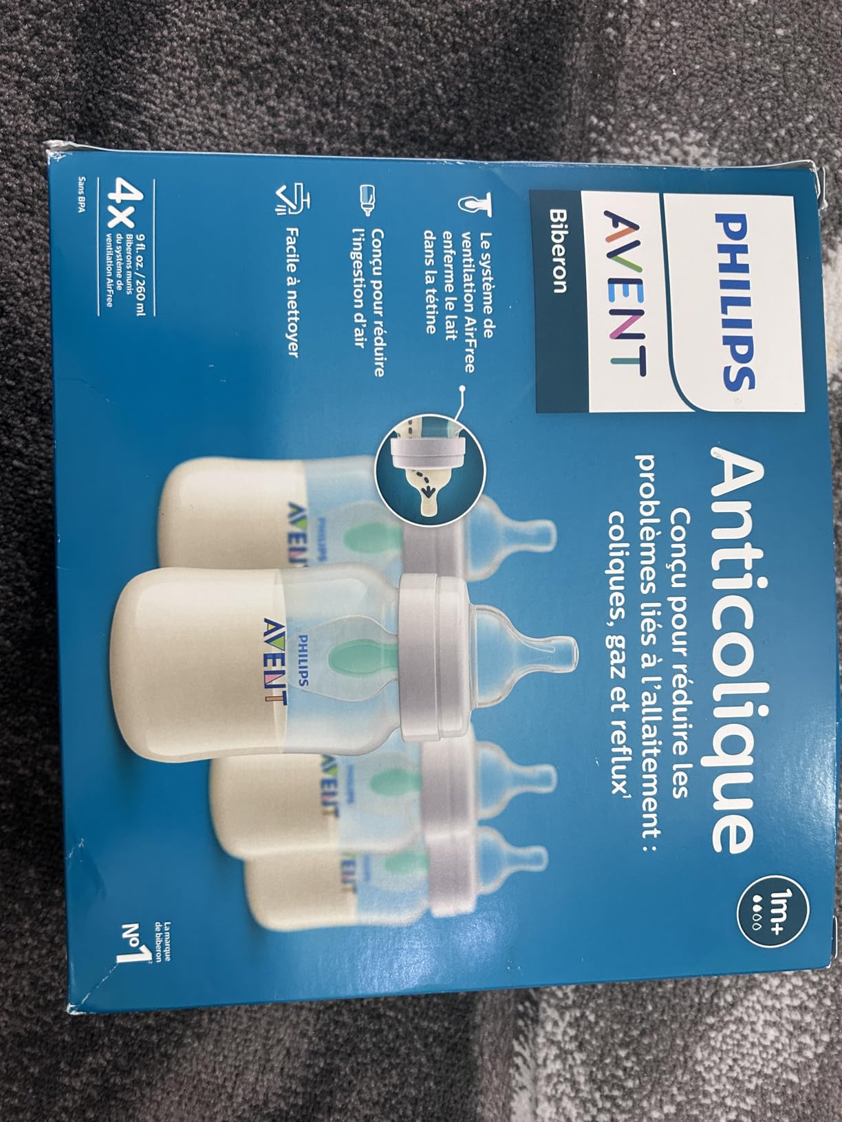 Philips Avent Anti-Colic Bottle with AirFree Vent, 4oz, with Flow 1 Nipples, 0m+, 4pk, Clear, SCY701/04 customer photo 2