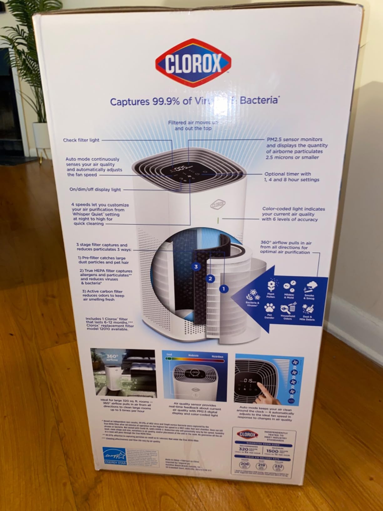 Clorox HEPA Air Purifiers for Home, True HEPA Filter, Medium Rooms Up to 1,000 Sq Ft, Removes 99.9% of Mold, Allergens, Pet Allergies customer photo 1