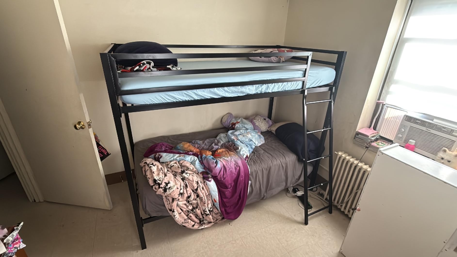 SHA CERLIN Loft Bunk Bed Twin Over Twin Size with Ladder and Guardrail, Heavy Duty Metal Slats Support No Box Spring Needed, White customer photo 2