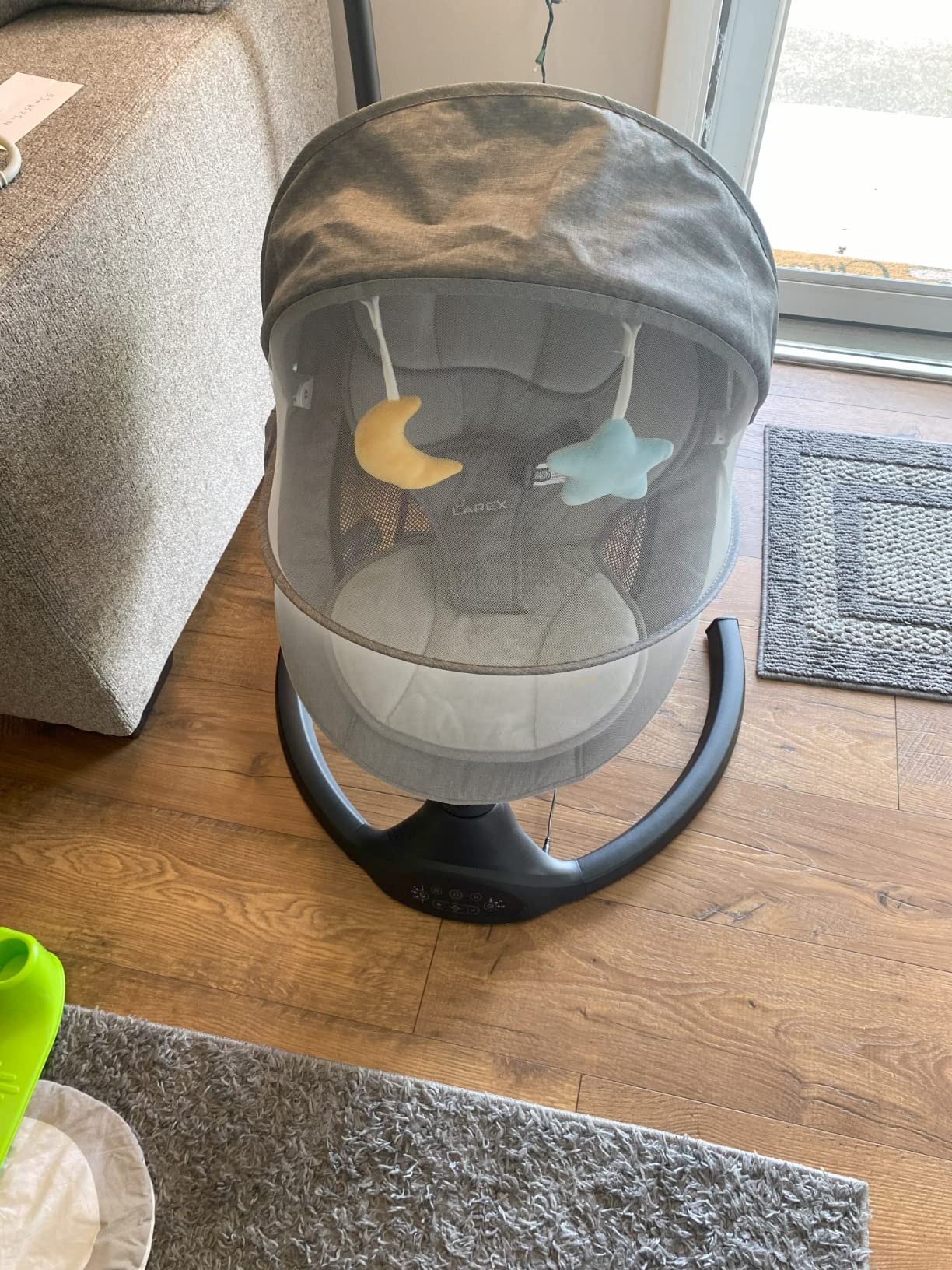 LAREX Baby Swing Infant Swing Electric Toddler Baby Rocker Portable for Newborn Boy Girl, 5 Sway Speeds with Remote Control, 10 Preset Melodies and Bluetooth, 0-6 Months Max 20 Lbs (Black) customer photo 2