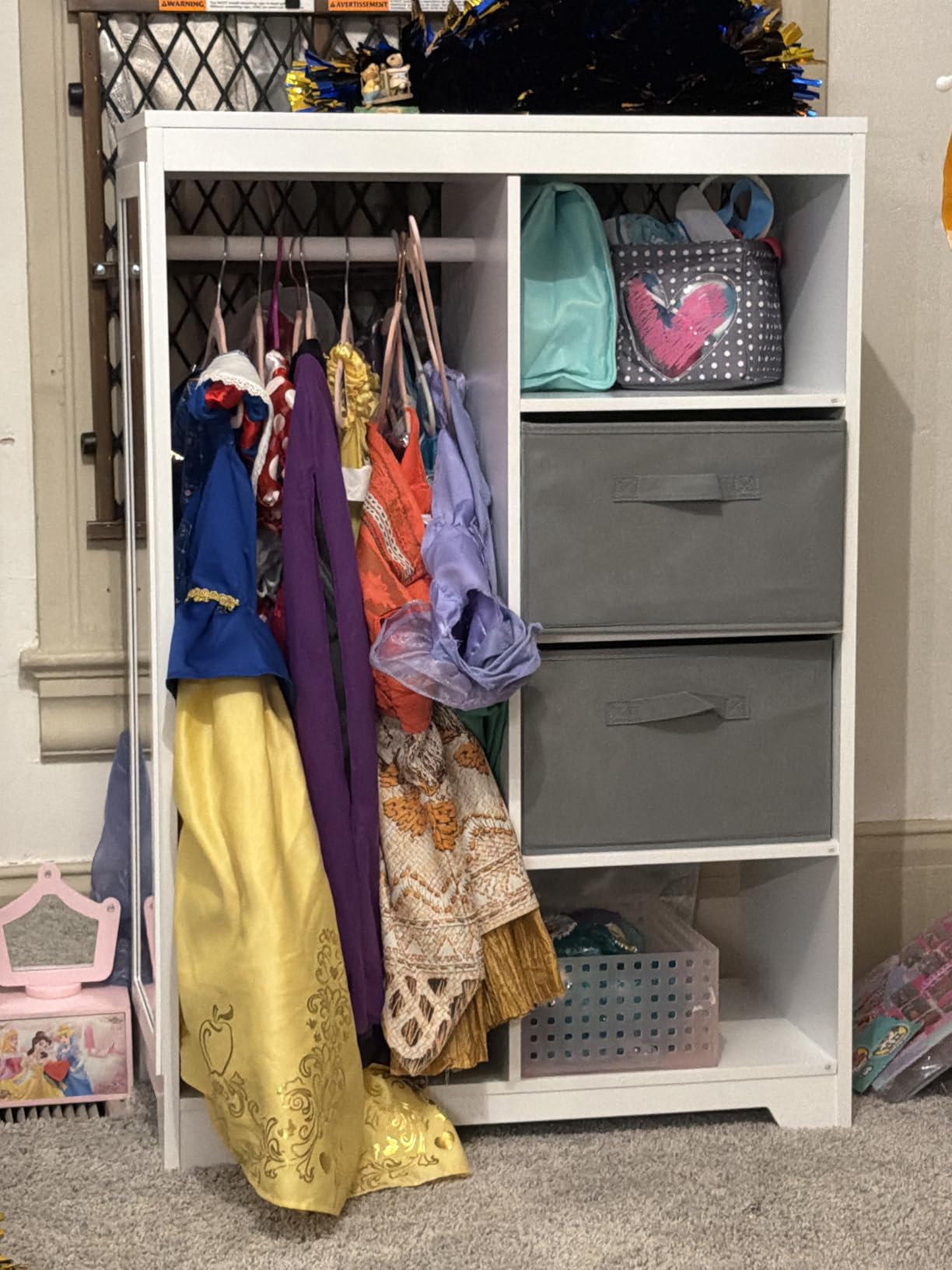 UTEX Kids Dress Up Storage with Full Length Mirror, Kids Armoire with 2 Storage Bins, Opening Hanging Costume Closet Wardrobe, Pretend Storage Closet Armoire Dresser customer photo 1