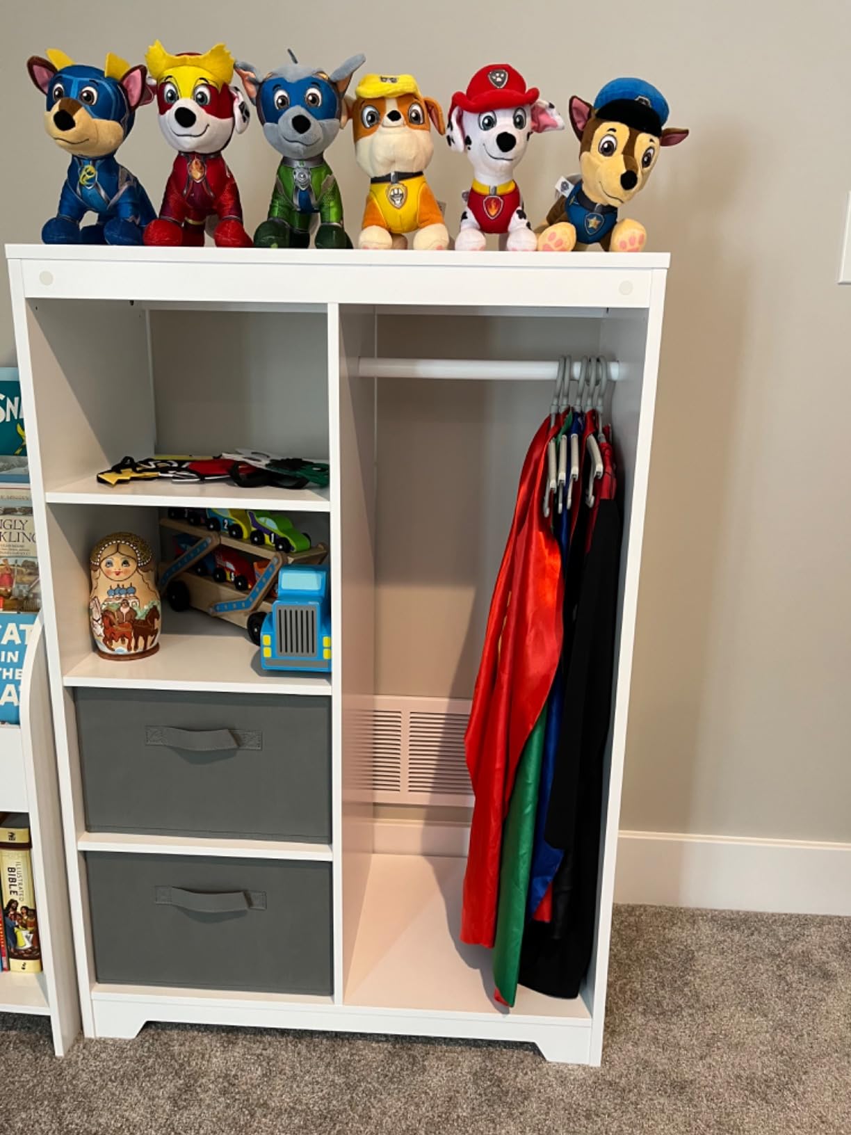 UTEX Kids Dress Up Storage with Full Length Mirror, Kids Armoire with 2 Storage Bins, Opening Hanging Costume Closet Wardrobe, Pretend Storage Closet Armoire Dresser customer photo 2