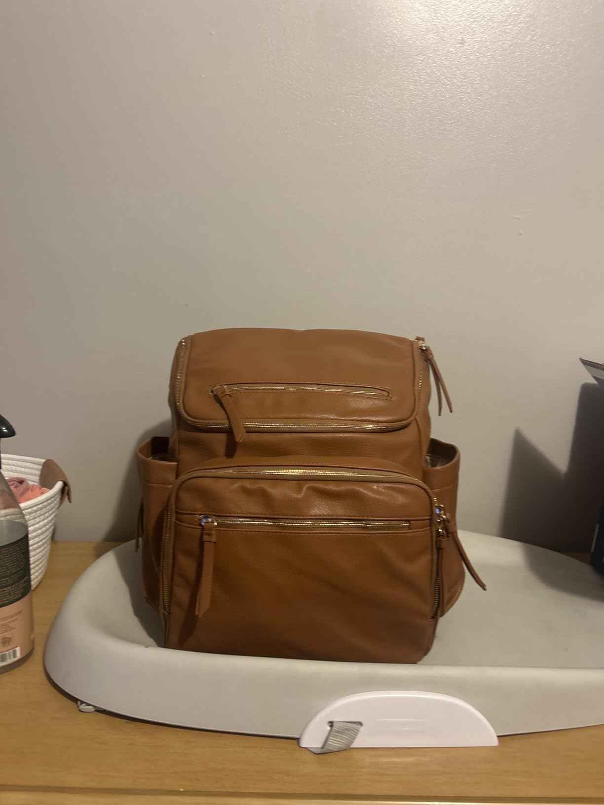 Omanmoli Diaper Bag Backpack Large Baby Diaper Bag Leather with 17 Diaper Bag Organizing Pouches, Changing Pad, Stroller Straps, 4 Insulated Pockets, Brown customer photo 1