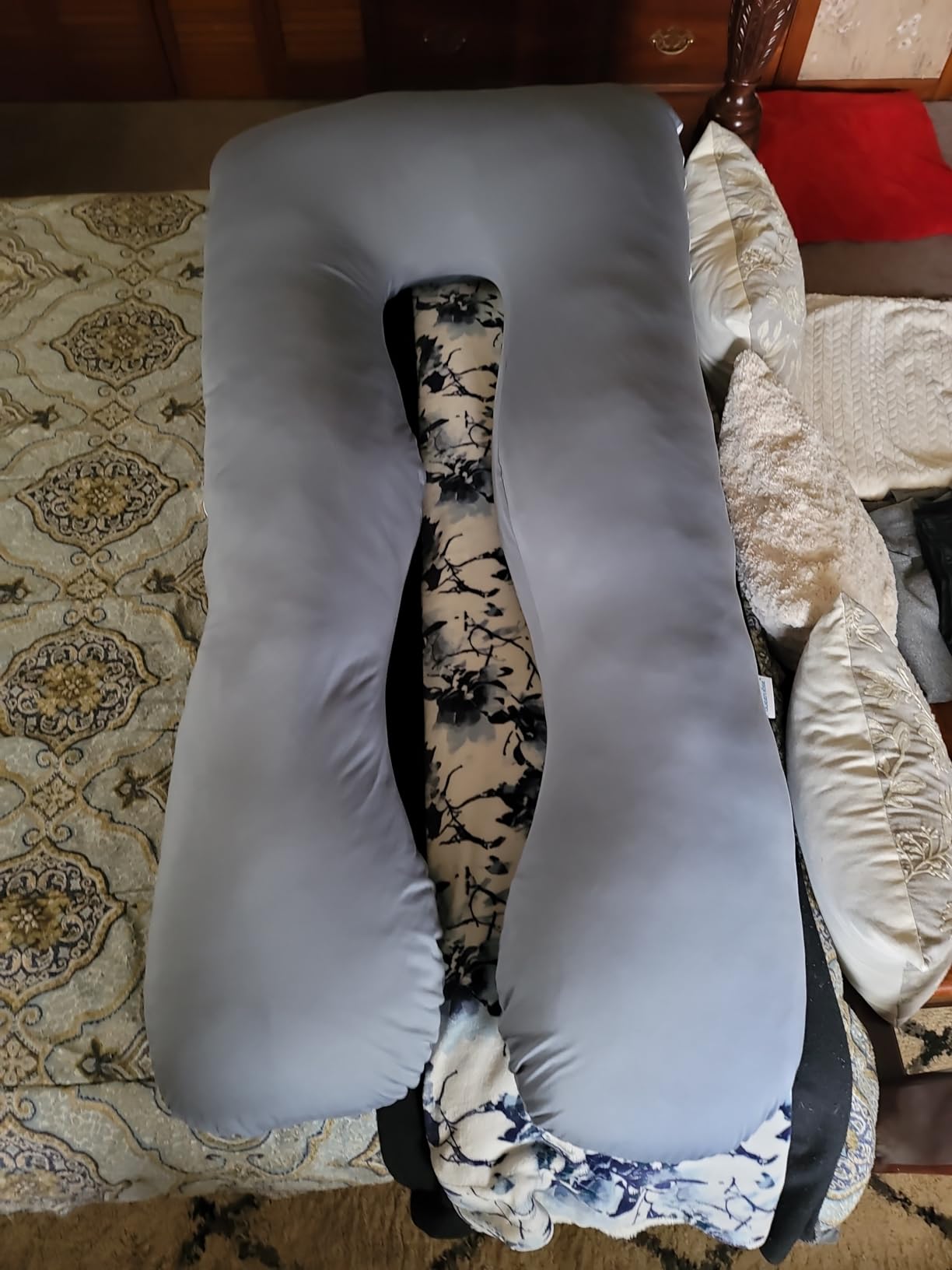 QUEEN ROSE 65 Inch Cooling U Shaped Pregnancy Pillow, Maternity Body Pillow | 65 Inch Extra Long Comfort Full Body Support for Back, Hips, and Legs, Designed for Pregnant Women and Other Adults, Grey customer photo 2