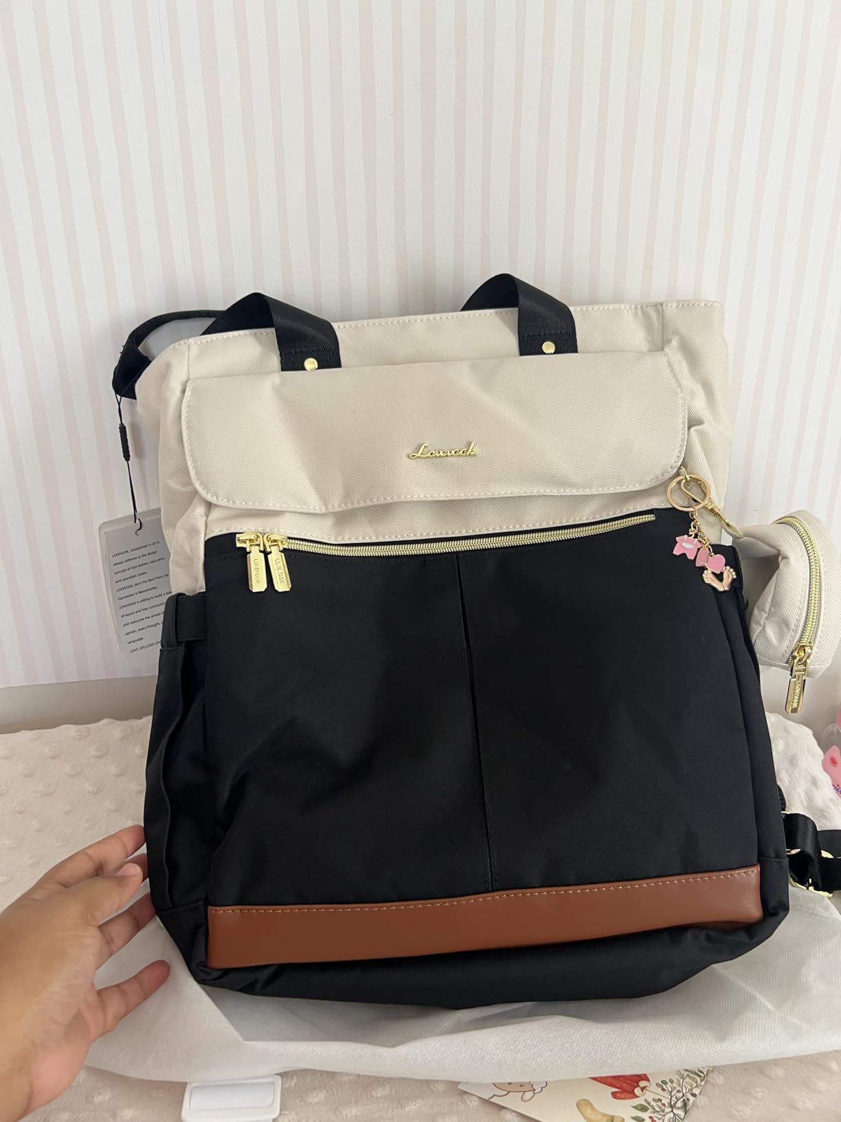 LOVEVOOK Diaper Bag Backpack, Diaper Bag Tote with Insulated Pockets, Baby Bag for Girl Boy with Changing Pad, Large Baby Bag with Pacifier Case, 15.6 Inch Anti-Theft Laptop Backpack for Women customer photo 1