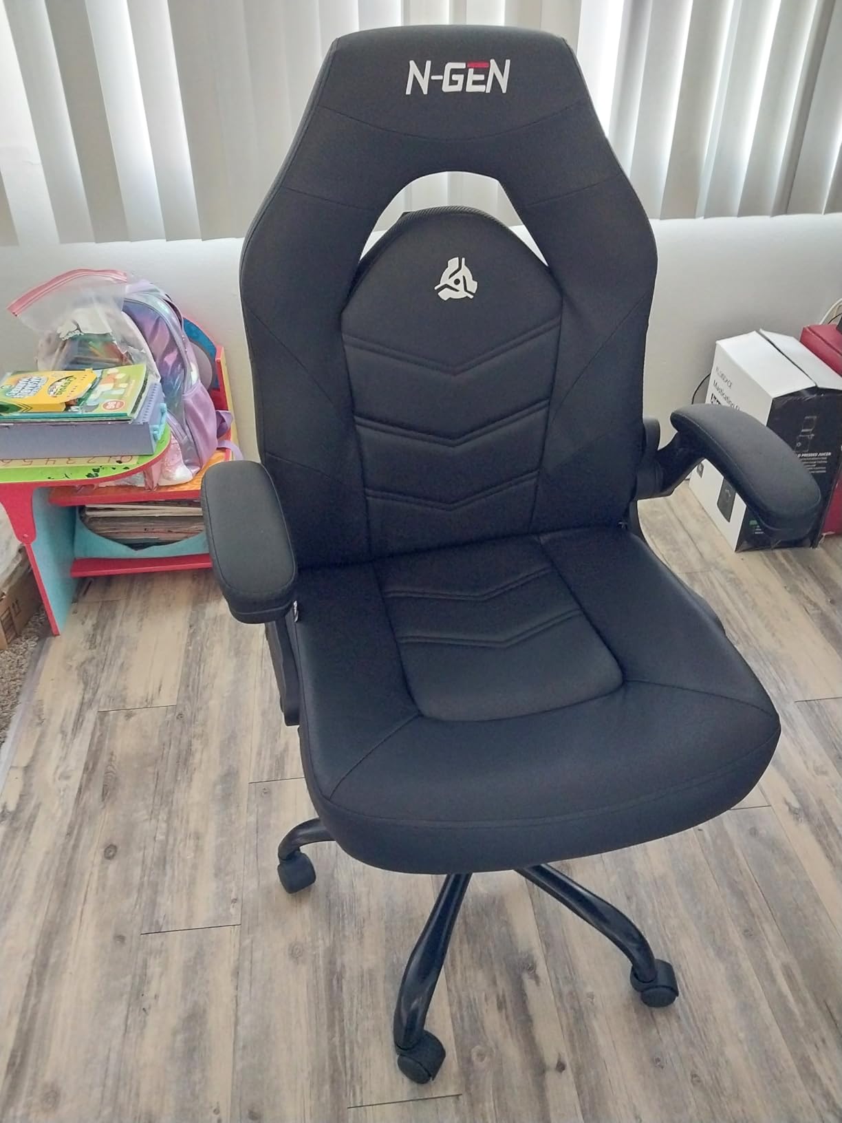 N-GEN Video Gaming Chair Ergonomic Computer Desk Office Chair with Lumbar Support Adjustable Height Swivel Wheels Flip-Up Arms PU Leather Home and Office (Black) customer photo 1