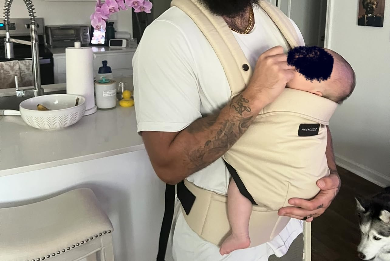 Momcozy Baby Carrier - Ergonomic, Cozy and Lightweight Carrier for 7-45lbs, Effortless to Put On, Ideal for Hands-Free Parenting, Enhanced Lumbar Support, Purehug for Infant to Toddler, Black customer photo 2
