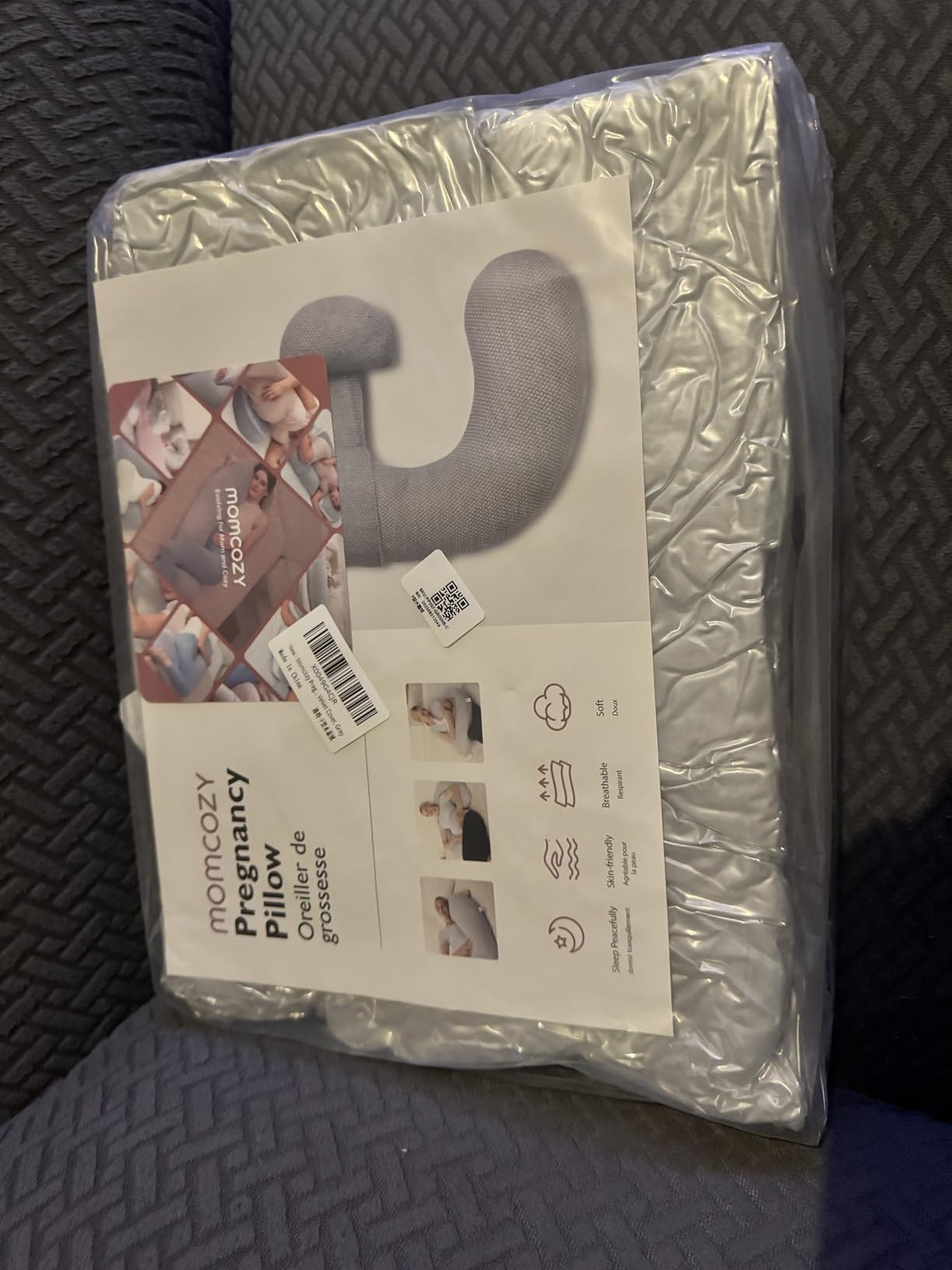 Momcozy Pregnancy Pillow, Original F Shaped Maternity Pillow with Adjustable Wedge Pillow for Side Sleeping with Velvet Cover, Grey customer photo 1