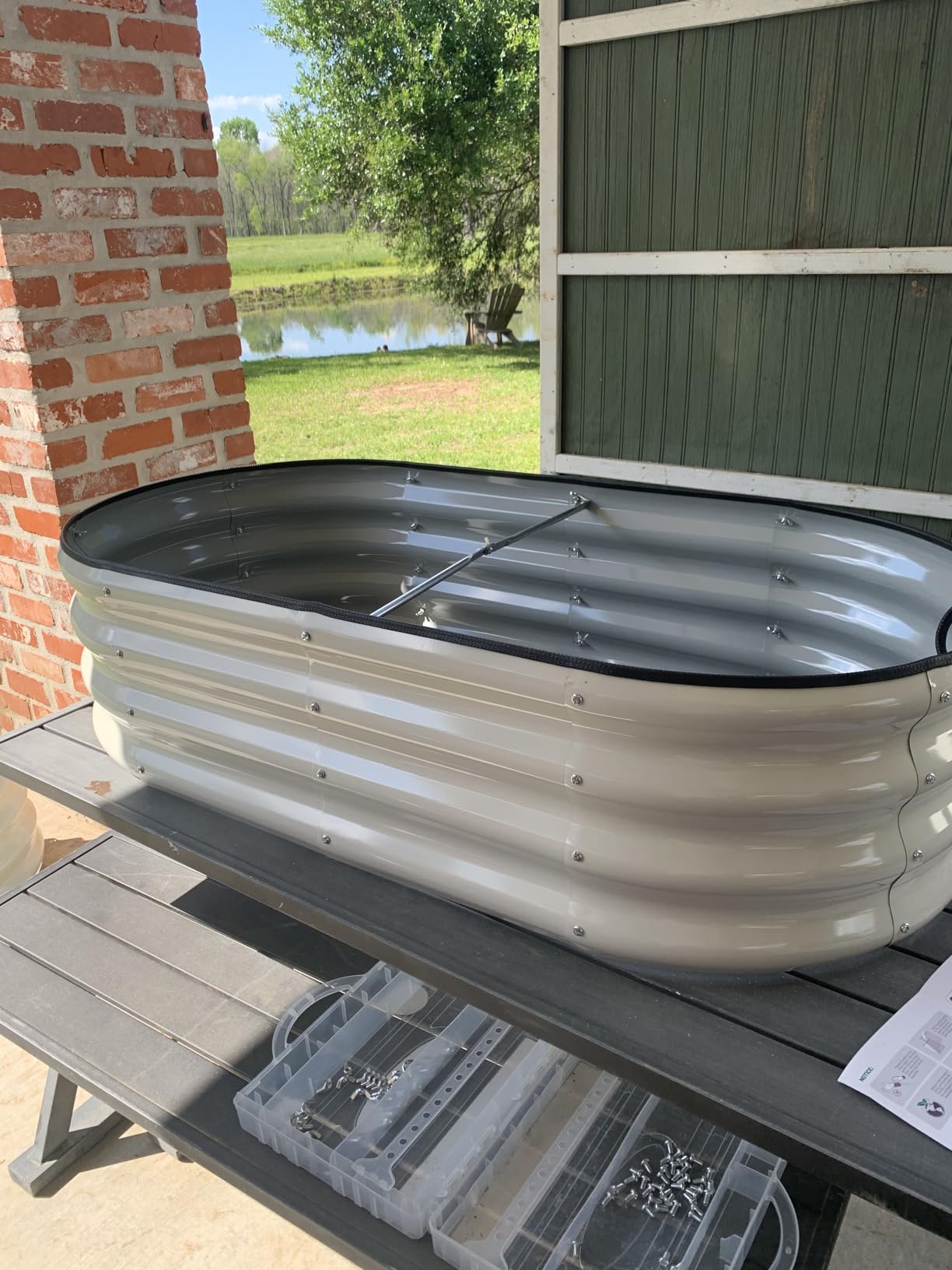 SnugNiture Galvanized Raised Garden Bed Outdoor, 2 Pcs 4x2x1ft Oval Metal Planter Box for Planting Plants Vegetables, White customer photo 2