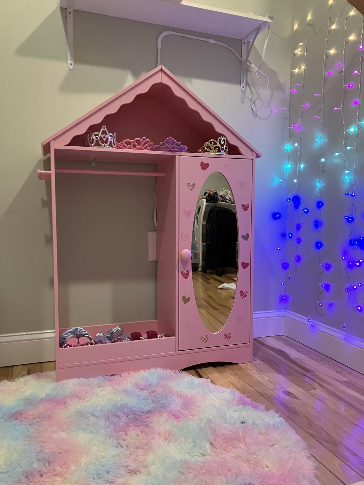 UTEX Kids Dress Up Storage with Mirror, Kids Wardrobe Closet, Dress Up Armoire for Little Girls, Open Hanging Costume Organizer with Storage Cabinet for Kids Room, Playroom customer photo 1