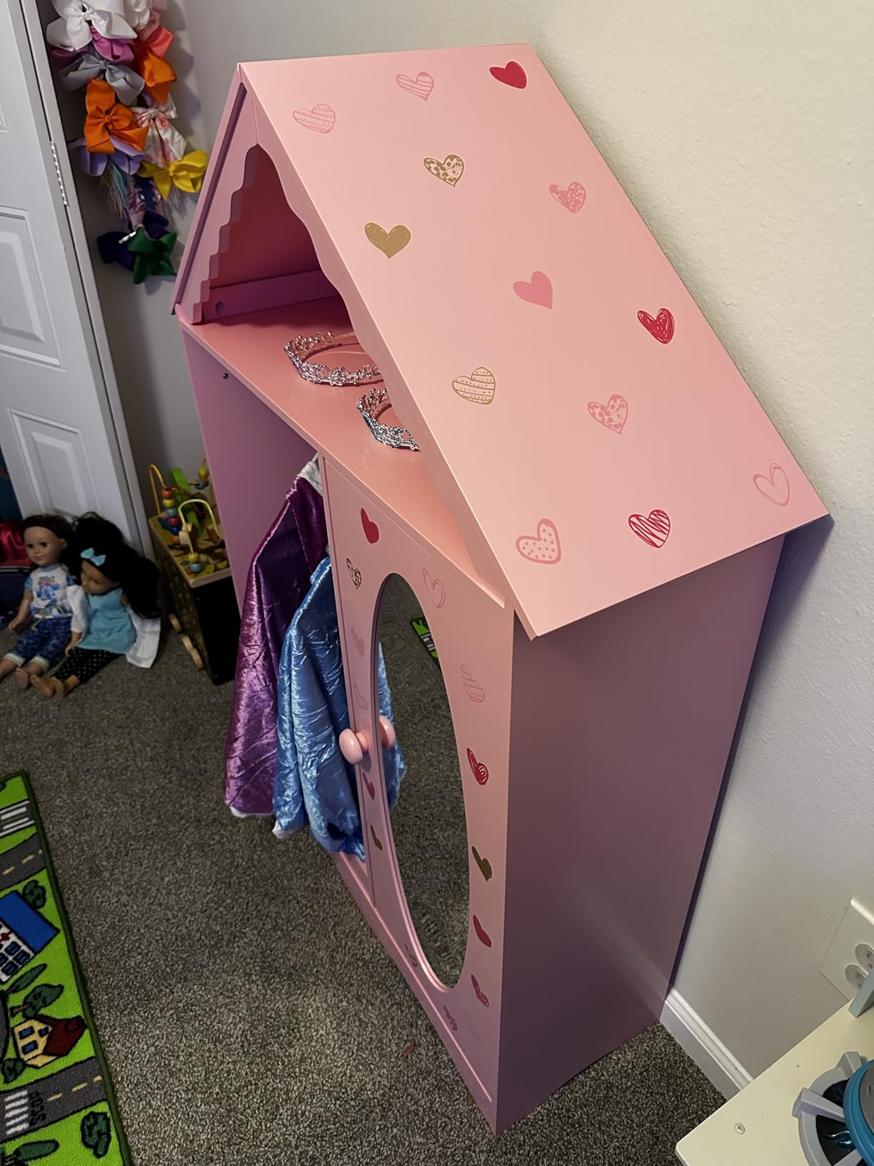 UTEX Kids Dress Up Storage with Mirror, Kids Wardrobe Closet, Dress Up Armoire for Little Girls, Open Hanging Costume Organizer with Storage Cabinet for Kids Room, Playroom customer photo 2