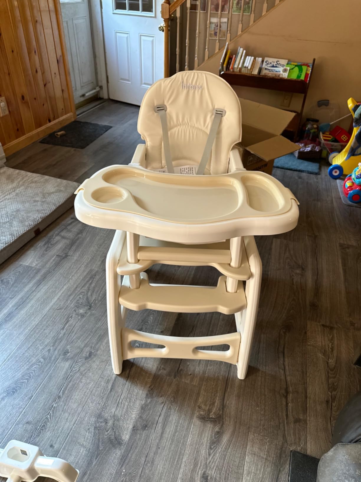 INFANS 5 in 1 Baby High Chair, Convertible Toddler Table Chair Set, Rocking Chair, Multi-Function Seat with Lockable Universal Wheels, Adjustable Seat Back, Removable Trays customer photo 2