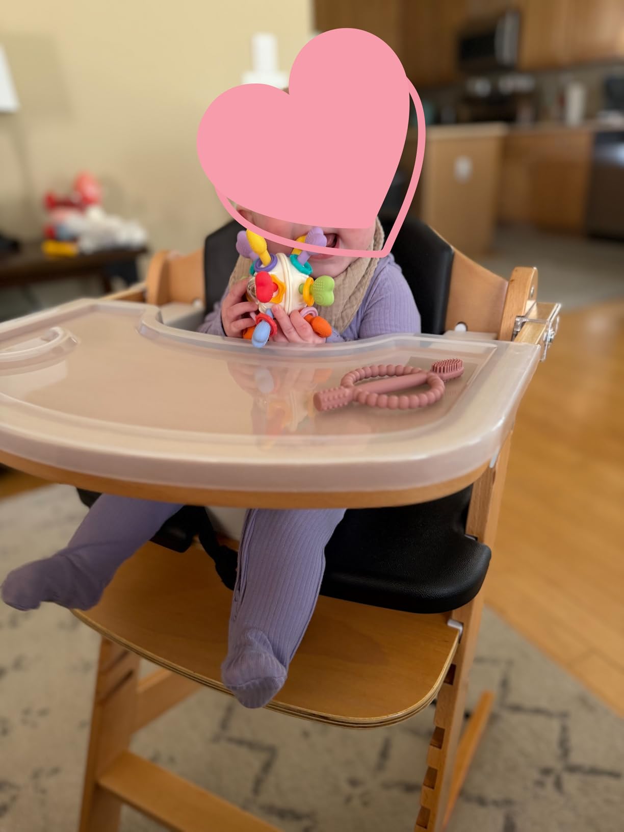 Cowiewie 3-in-1 Convertible Natural Wooden High Chair for Babies & Toddlers 3-Tier Remove & 2 Adjustable Wood Tray & 8 Levels Adjustable, 2 Waterproof Cozy Cushions Grey customer photo 2