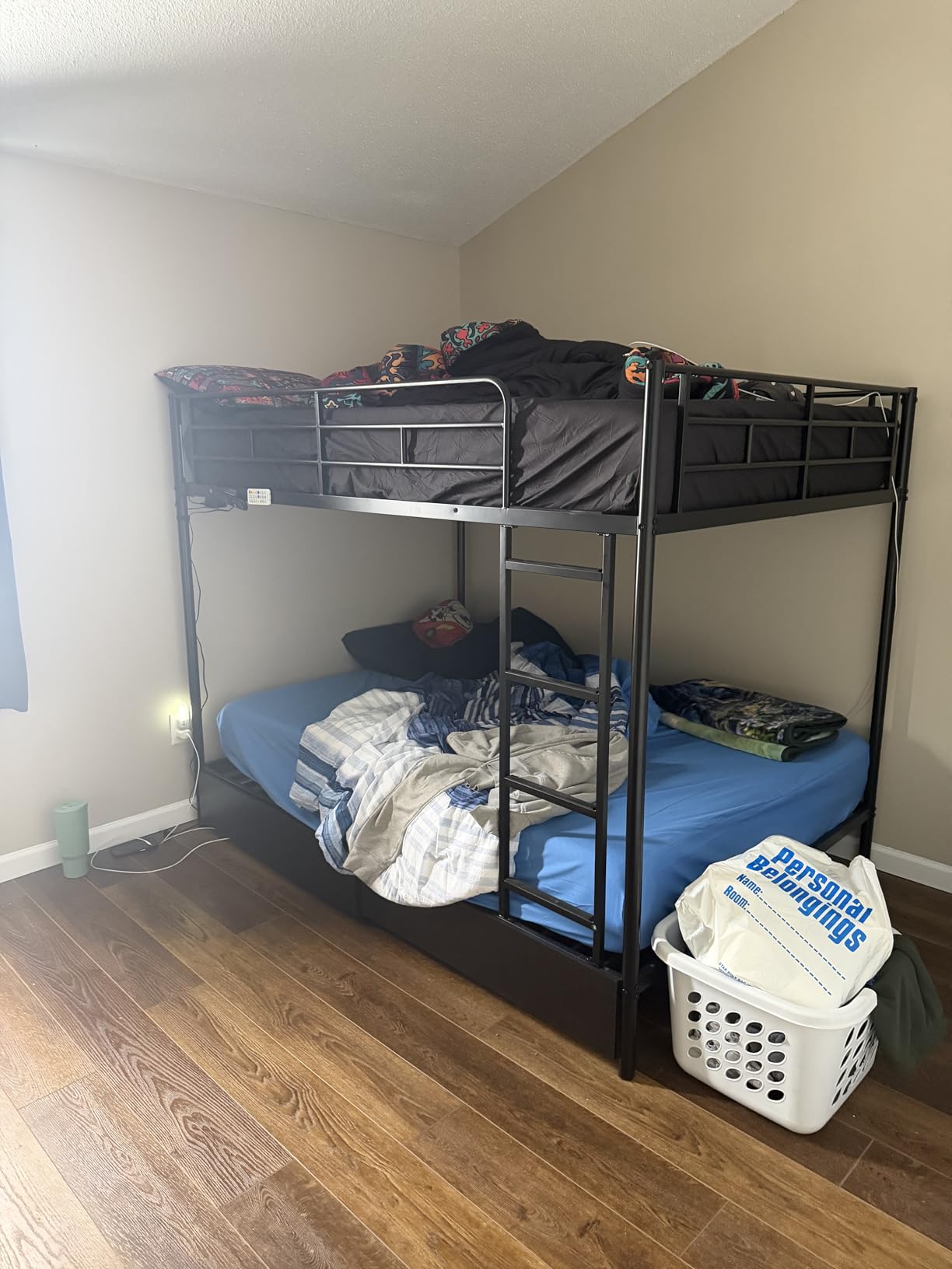 Rolanstar Metal Bunk Bed Twin Over Twin with USB Charging Station, LED Bunk Bed with 2 Storage Drawers, Bed with Safety Guardrail & Ladders, No Box Spring Needed, Black customer photo 1