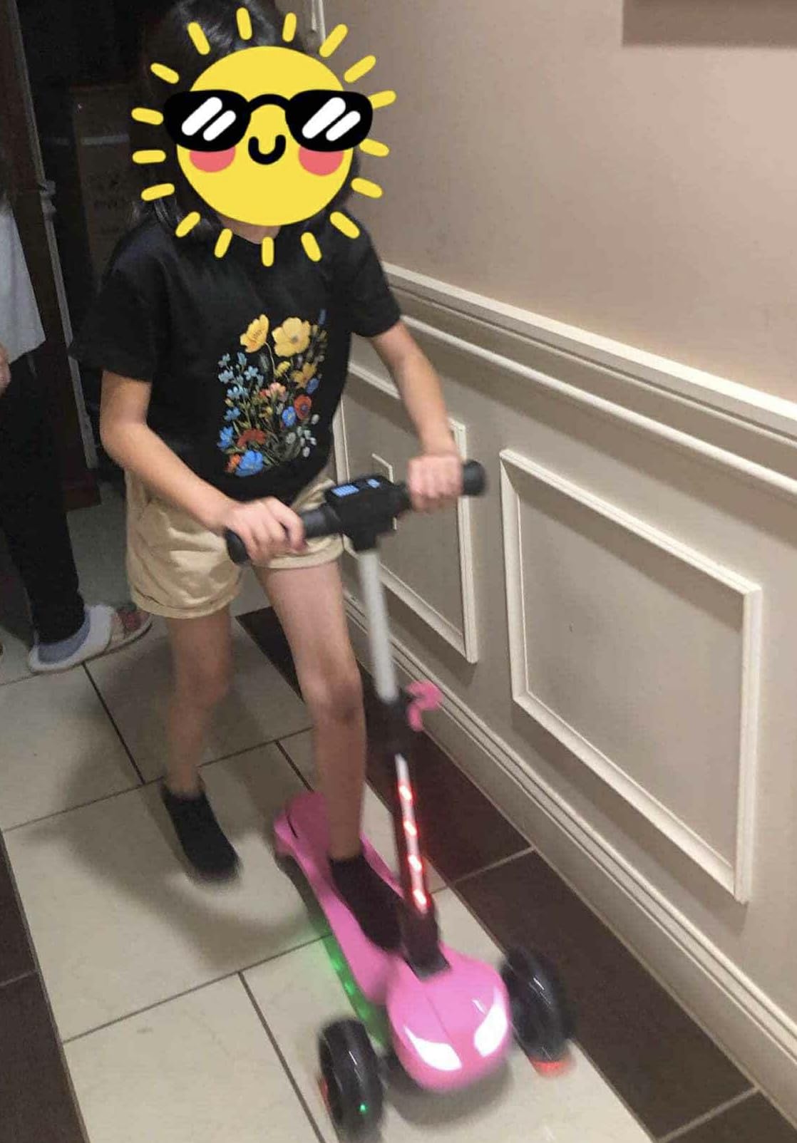 24V Electric Scooter for Kids w/150W Powerful Motor, Thumb Throttle, LCD Screen, Bluetooth, Light-Up Stem Deck & Wheels, 3 Adjustable Heights, 5MPH Safe Speed, 3 Wheel Electric Scooter for Kids customer photo 1