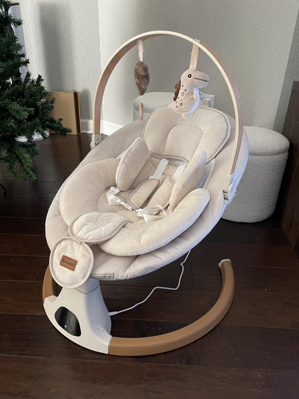 Baby Swings for Infants, Monamii Baby Swing, Infant Swing with 5 Speeds, 10 Lullabies, Electric Swing for Baby, Indoor & Outdoor Use (Beige) customer photo 2