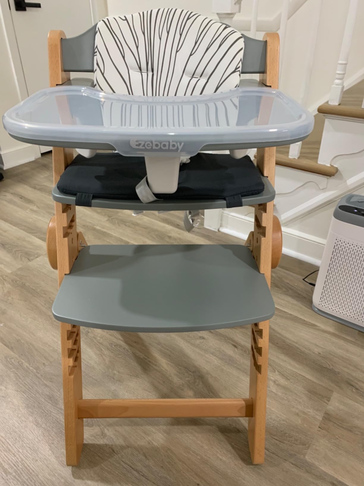 Ezebaby Foldable Wooden High Chair, No-Tools Adjustable Baby High Chair for Toddlers to Adult, Space-Saving Space Highchairs with Double Tray & Washable Cushion (Modern White) customer photo 2