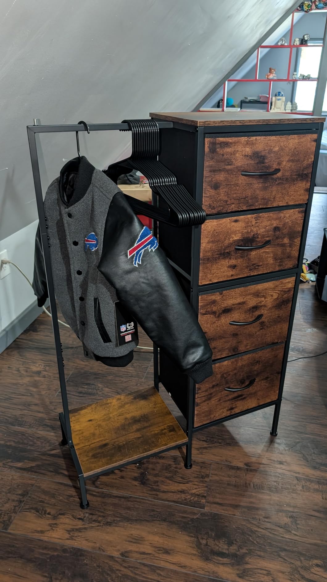 Dresser with Hanging Rack, 4 Drawers Small Closet for Bedroom, Reversible Fabric Kids Chest of Drawers with Clothes Rack, Tall Storage Tower, Sturdy Frame, White, 44''H customer photo 2