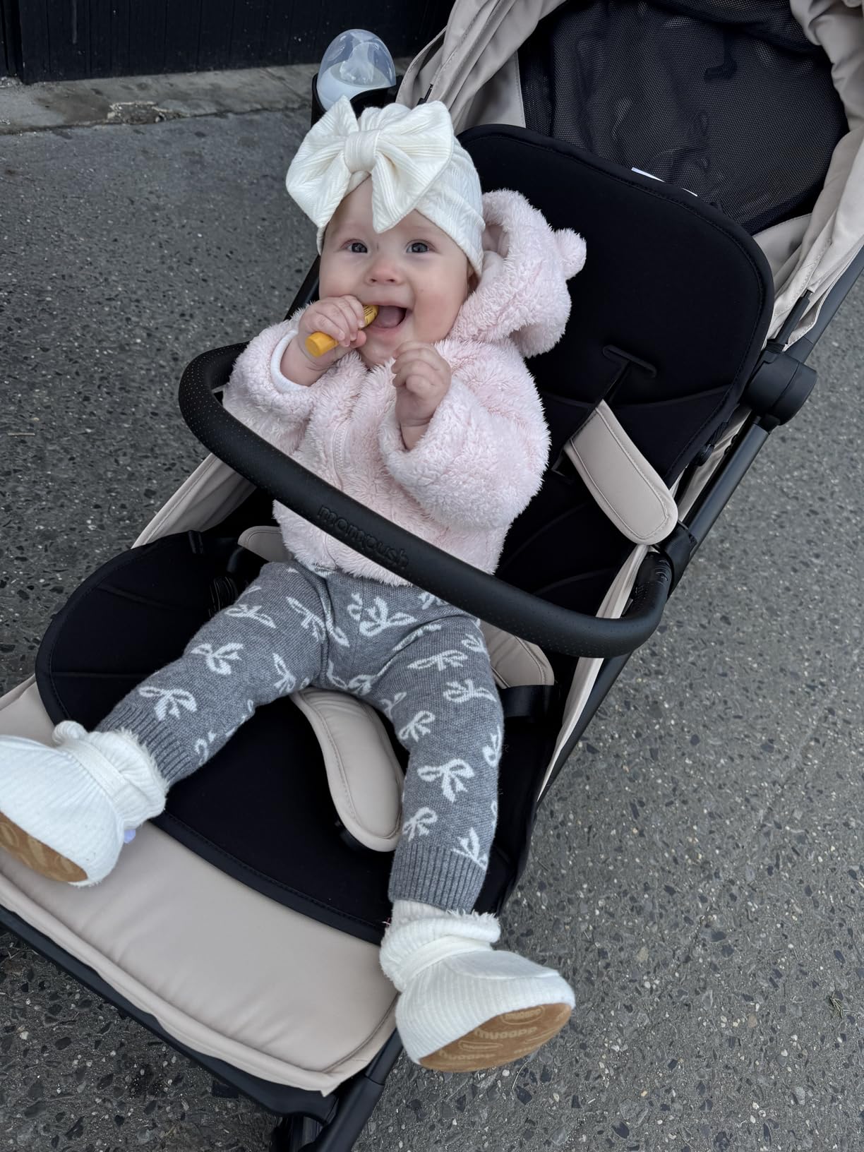 Mompush Velo Lightweight Travel Stroller, Compact & Airplane-Friendly for Baby and Toddler, Lie-Flat Seat, One-Hand Fold, with Leather Bumper Bar customer photo 2