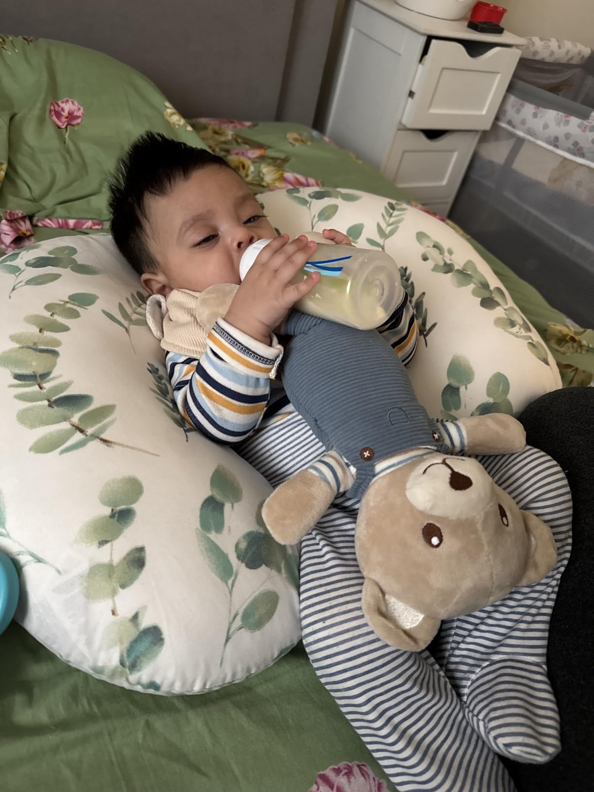 Boppy Nursing Pillow - Firm, Ergonomic U-Shaped Bottle and Breastfeeding Pillow with High Lift for Comfort and Support, Spacious Surface - Gray Gentle Leaves customer photo 2