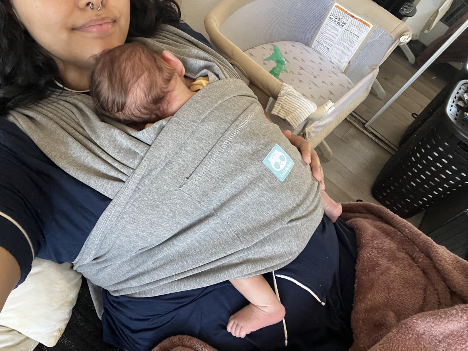 CuddleCarry Pre-Wrapped Baby Ring Sling by CuddleBug - Adjustable, Lightweight Baby Carrier Wrap - Ergonomic Front Carry for Newborn to Toddler (0-36m, 8-35 lbs) - Gray customer photo 2