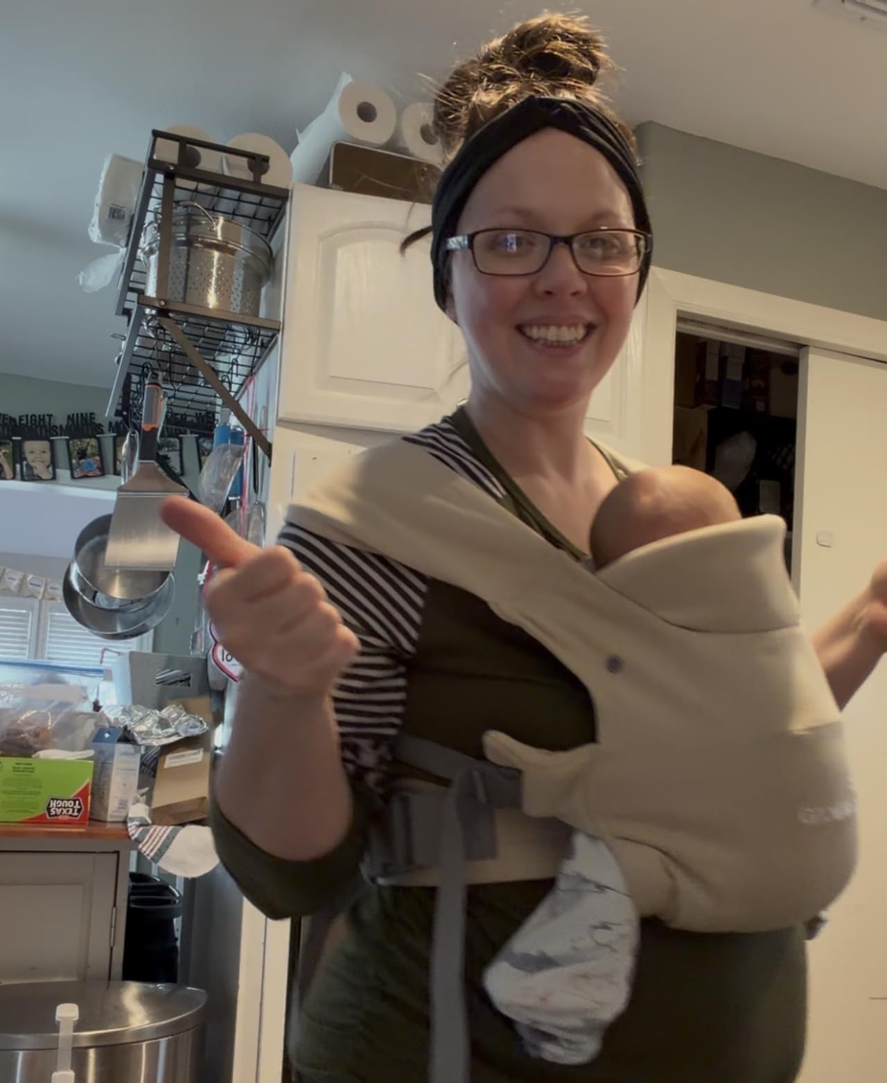 GROWNSY Baby Carrier, Cozy Newborn Carrier, Ergonomic Baby Wraps Carrier Newborn to Toddler with Head Support, Cream customer photo 2